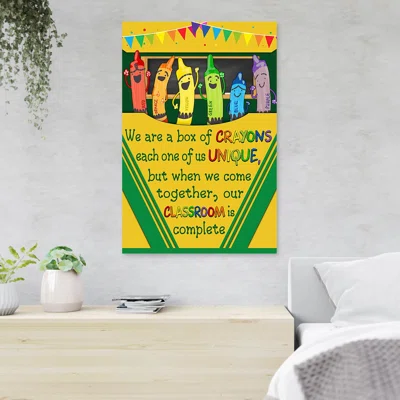 Happy Pencils - We Are A Box Of Crayons Each One Of Us Unique - 1 Piece Rectangle Graphic Art Print On Wrapped Canvas