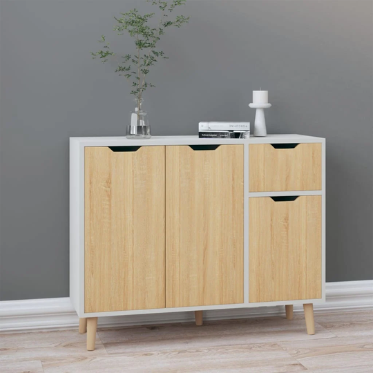 Sideboard White and Sonoma Oak 35.4"x11.8"x28.3" Engineered Wood
