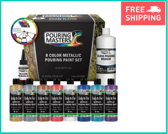8-Color Ready To Pour Acrylic Metallic Pouring Paint Set, High Flow 8Oz Bottles