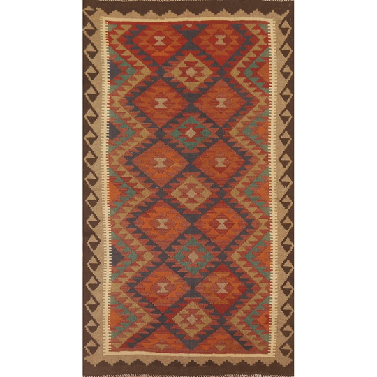 Multi-Color Geometric Kilim Reversible Rug Flat-weave Wool Carpet - 4'9" x 8'1"