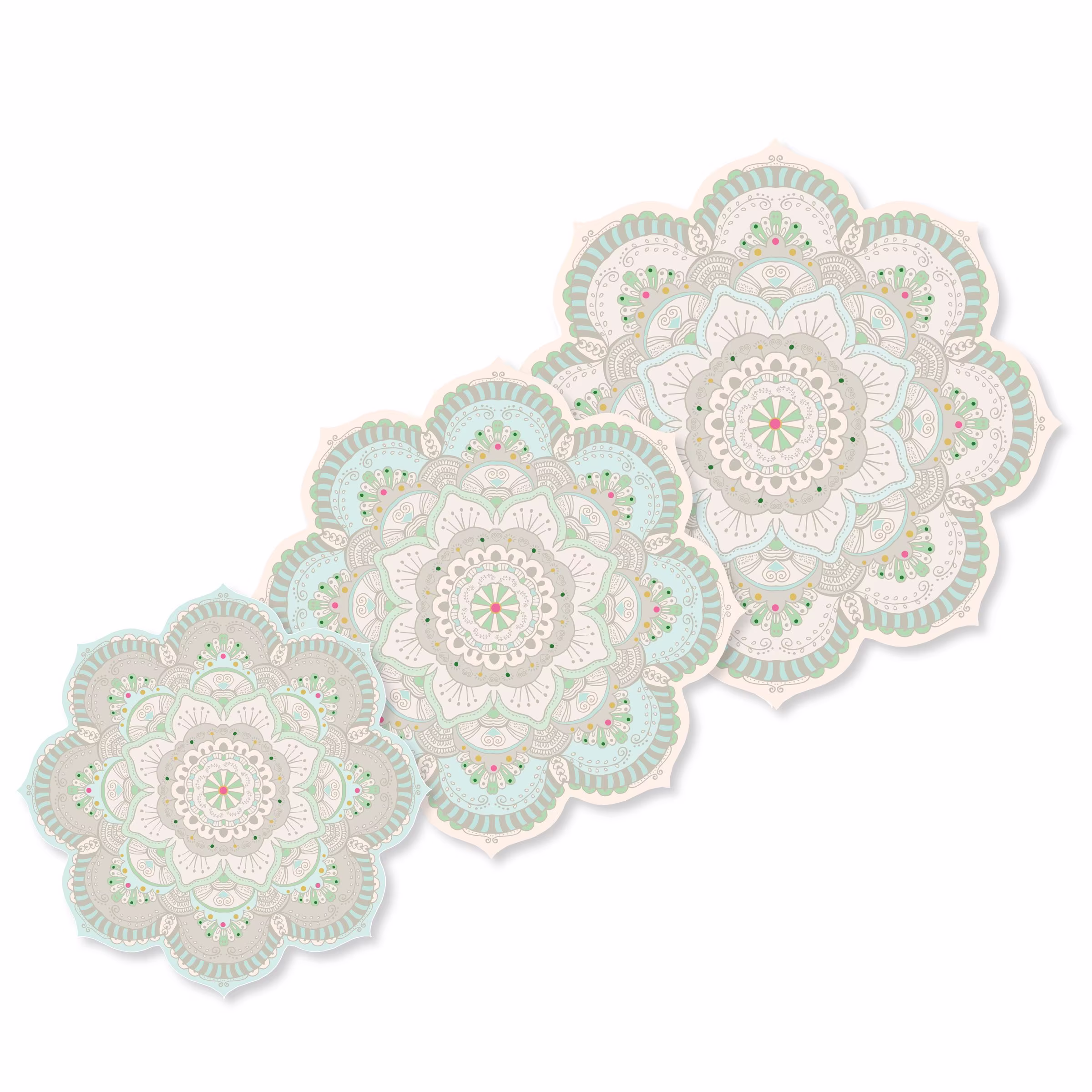 Set Of 3 Mandala Hippie Bohemian Table Trivets, Decorative Place-Mats For Dining Table, Vinyl Plate Mats