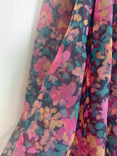 Colorful Tulle Lace Fabric With Printed Flowers For Dress & Skirt, Multi-Color Mesh Costume, Prop, Wedding Decors, Party Decors