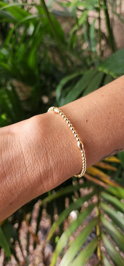 Gold Filled 3mm & Oval Beaded Layering Bracelet, Isabella Celini, Beads, Stretch Stacking Boho Chic, Gift For Women