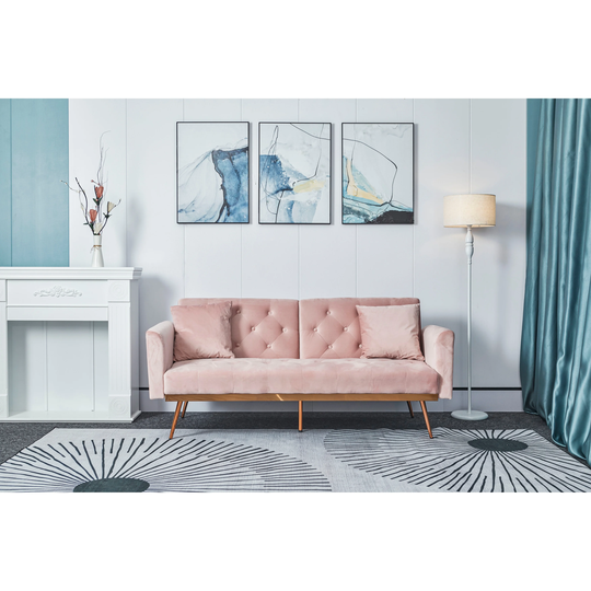 EYIW Pink Folding Living Room Sofa Bed, Loveseat Sofa with Midfoot and Including Two Pillows for living room bedroom
