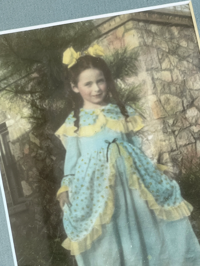 Vintage 1940S Hand Colored Photo - Young Girl in A Blue Dress Modern Frame