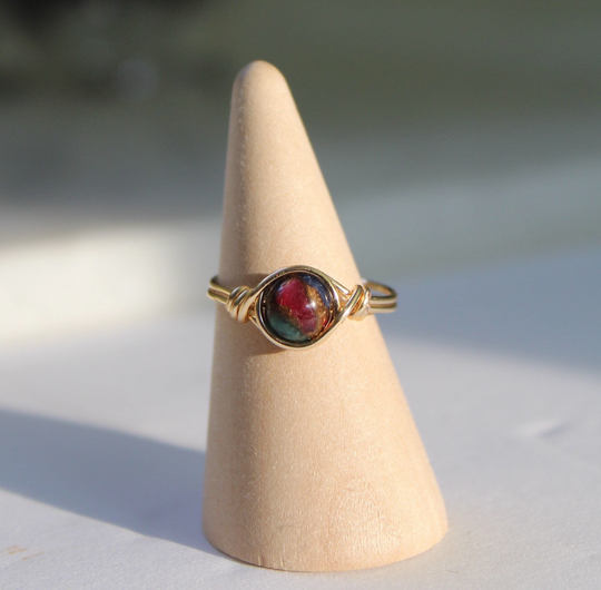 Multi-Color Mosaic Quartz Wire Wrapped Ring | Crystal Rings Stackable Gemstone Handmade
