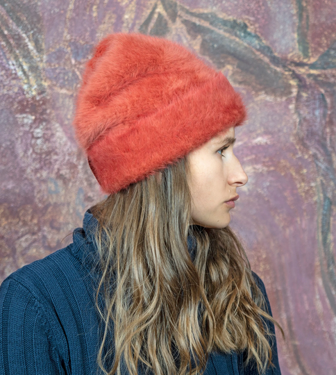 Noble, Stylish Designer Beanie Made Of Warming Angora. Purist Ladies Winter in The Classic Elegant Color Nuance "Hummer", Lil