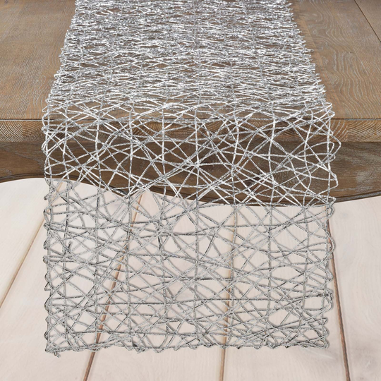 16" X 72" Wire Nest Silver Table Runner, Metallic String Woven Wedding Runners, Decorations