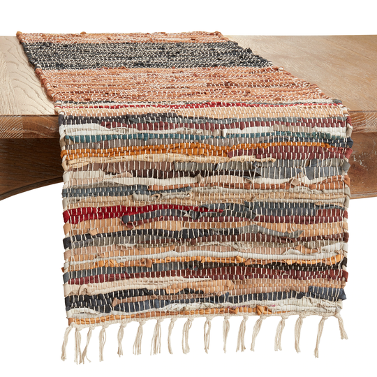Striped Design Multicolor Chindi Table Runner - 16"x72"