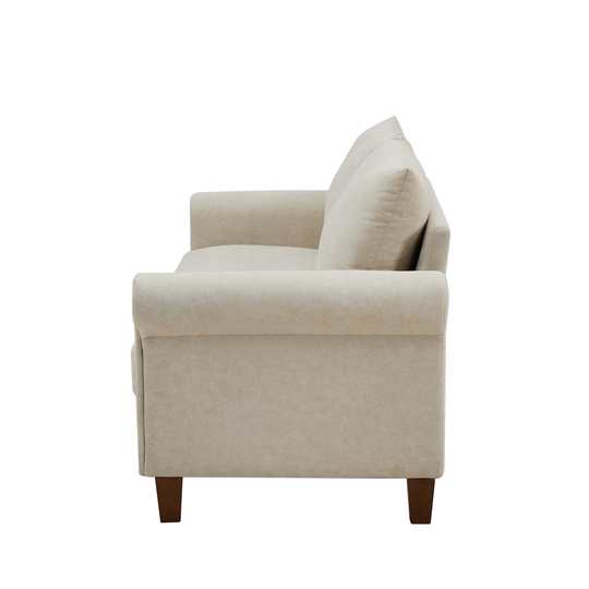 Modern Loveseat Sofa Thicken Fabric Padded Seat Sofa Frosted Cat Paw Cloth Living Room Round Arm Sofa with Wood Foot Support