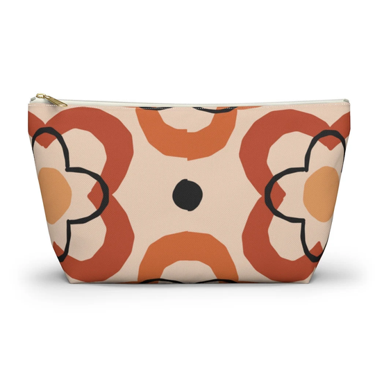 Boho Polyester Floral 70's Retro Print Accessory Pouch W T-Bottom, Cosmetic Bag, Small Travel Pencil Bag For Women