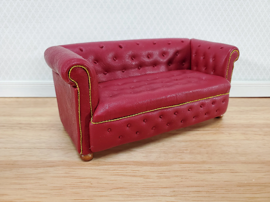 Jbm Miniature Chesterfield Sofa Red Tufted Faux Leather 112 Scale Dollhouse Furniture