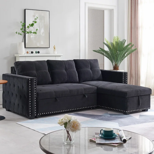 2 Seats Sectional Sofa with Pulled Out Bed Both Hands with Copper Nail