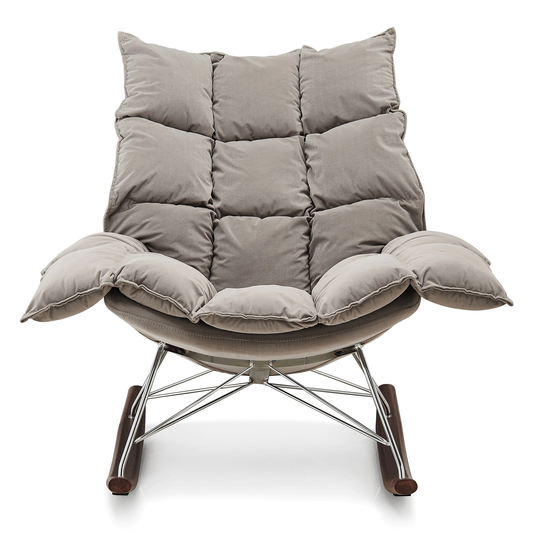 Grey Rocking Chair Modern Velvet Armchair Tufted Wingback Comfy Rocker Chair with Thick Padded Seat
