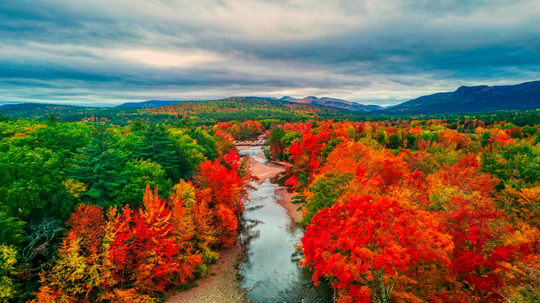 New Hampshire Cloudy Sky & Colorful Fall Foliage| England | Nh Landscape Canvas Print Photo Framed Metal