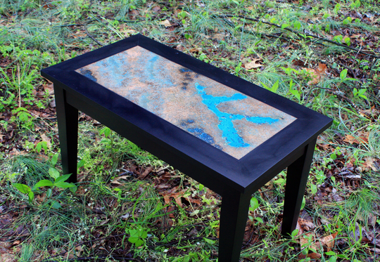 Copper Coffee Table. Patina Abstract Art 32" Long X 17" Wide 19" Tall. Ebony Finish