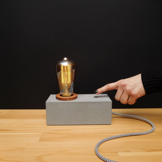 Concrete Table Lamp, Edison Dimmable Touch Side Beton Nightstand Mens Room Accessories, Valentines Day Gift For Him