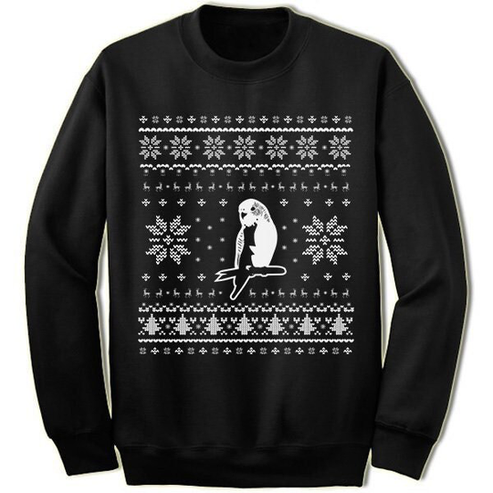 Parakeet Budgie Christmas Sweater Sweatshirt. Ugly Xmas Sweater. Bird Owner