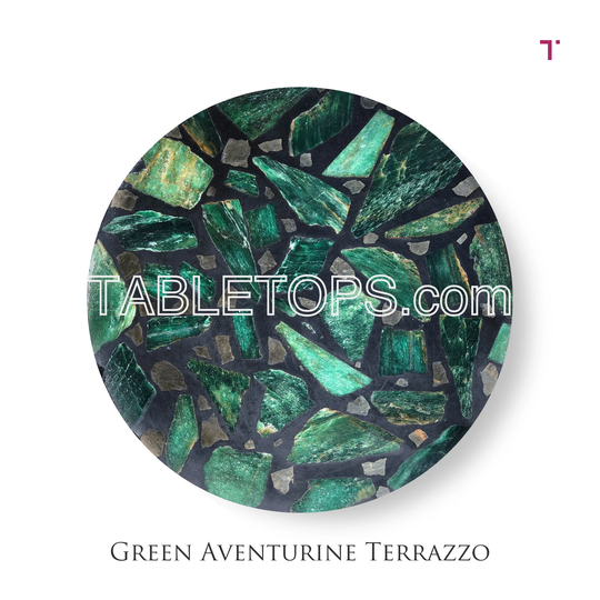 Green Aventurine Terrazzo Gemstone Table Top Counter Modern Feng Sui, Healing Natural Stone Crystal With Properties