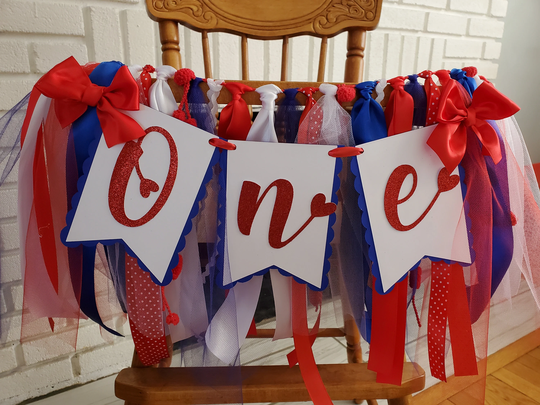 Red White & Blue High Chair Banner. One Banner. 4Th Of July Birthday First Garland. Party Decorations. Tulle Ribbon