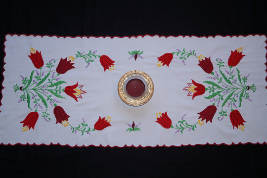 Hungarian Floral Table Runner 85/ 35.5 cm, Hand Embroidered Home Decoration, Folk Runner, Colorful Embroidery, Decor