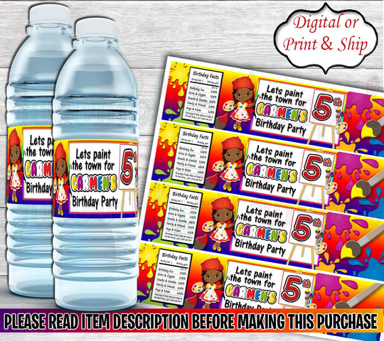 Paint Party Water Label-Paint Birthday-Art Party-Paint Chip Bag-Art Bag-Paint Splatter Favors