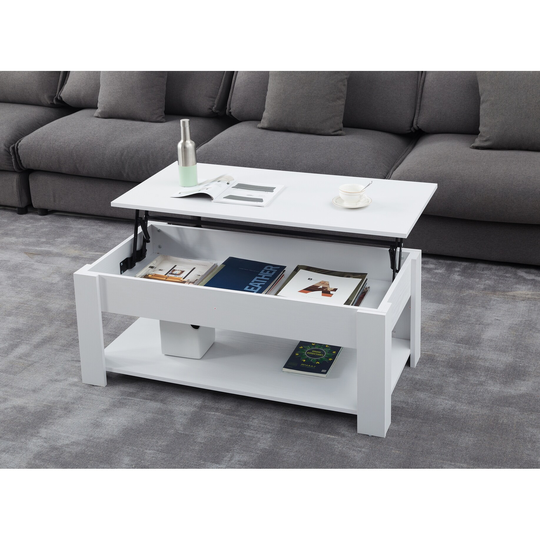 Lift Top Extendable White Coffee Table with Storage Features,hidden compartment,Sofa Tables,End Tables