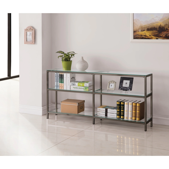 Contemporary Black Nickel 2-tier Double Bookcase