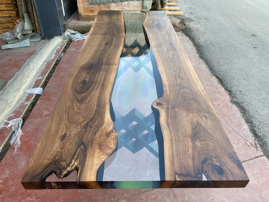 Epoxy Table Walnut Wood - Clear Dining Kitchen %100 Handmade Office Coffee