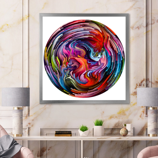 Designart 'Circle Colorful Liquid Color XV' Modern Framed Wall Art