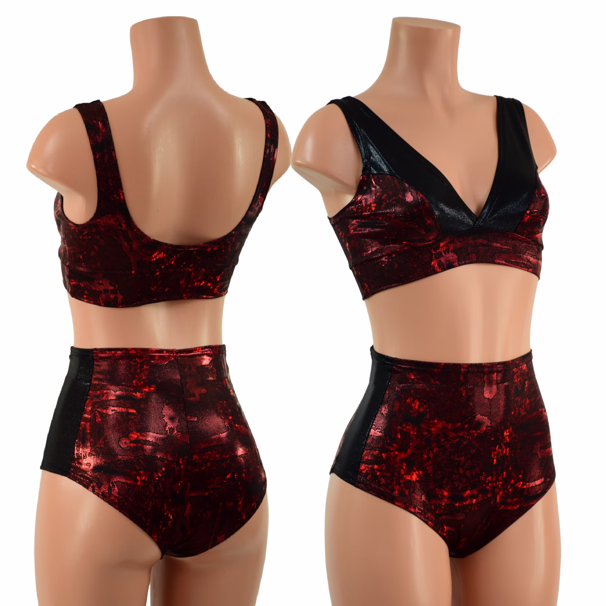 Primeval Red Starlette Bralette & Siren Shorts Set With Black Mystique Straps Side Panels 157867