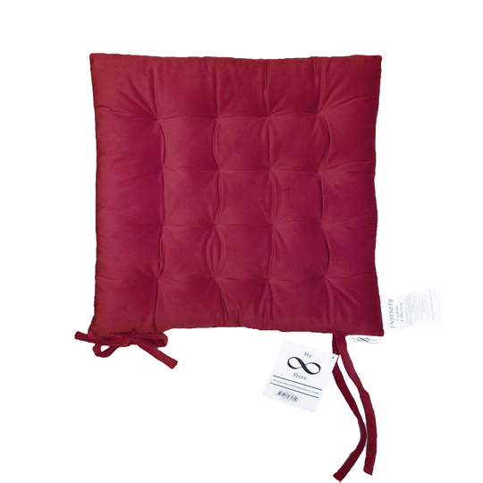 Infinity Collection Burgundy Wine 16" Square Chair Pad/Cushion Tie Backs Reversible Tufted Plush For Kitchen Bar Stool Dining Room