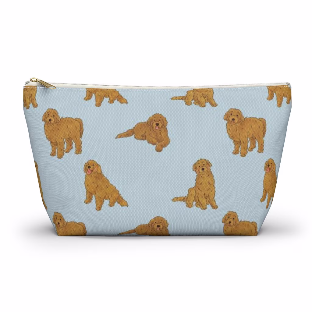 Goldendoodle Pouch, Pencil Case, Dog Custom Teacher Bridesmaid Cosmetic Bag, Doodle Mom Zipper Makeup Accessory Pouch