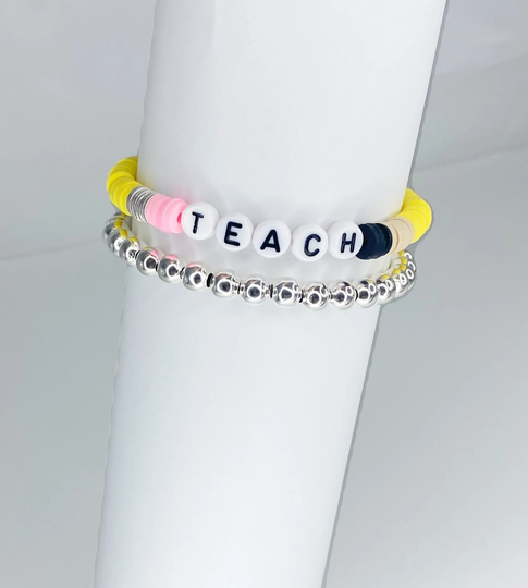 Teach Pencil Bracelet/Custom Beaded Heishi Teacher Stacking Gift Christmas