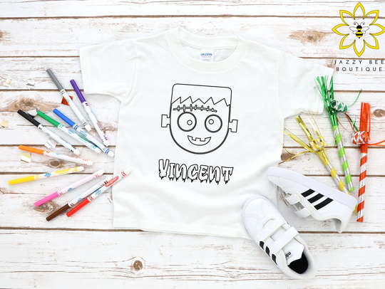 Custom Halloween Coloring Shirt, Color Your Own Personalized Frankenstein Tee, Shirt