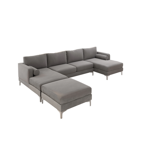 Modern U Shaped Reversible Chaise Sofa with Ottoman for Living Room