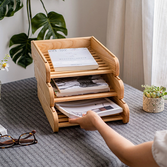 Wood Magazine Rack, Ash Holder, Handmade Newspaper Storage Vintage File Tray, Office Desk Organizer, Home Decor