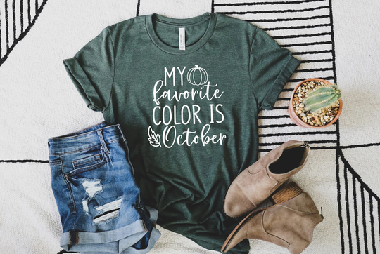 My Favorite Color Is October Shirt, Thanksgiving Shirt, Cute Fall Day T-Shirt, Pumpkin Gifts