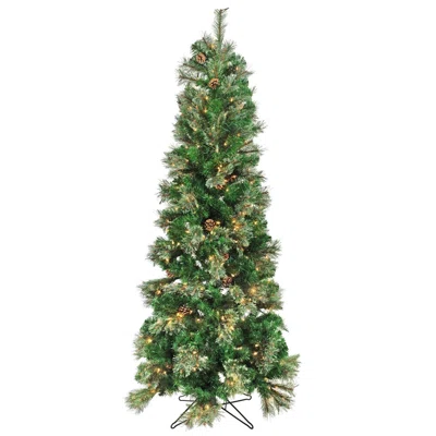 13" Slender Green Cashmere Christmas Tree with 350 Steady Lights and Pinecones
