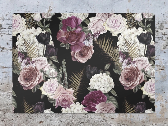 Romantic Flowers Chair Mat, Black Splat Pink Vinyl Floor Roses Protective Pvc Flooring, Housewarming Gift