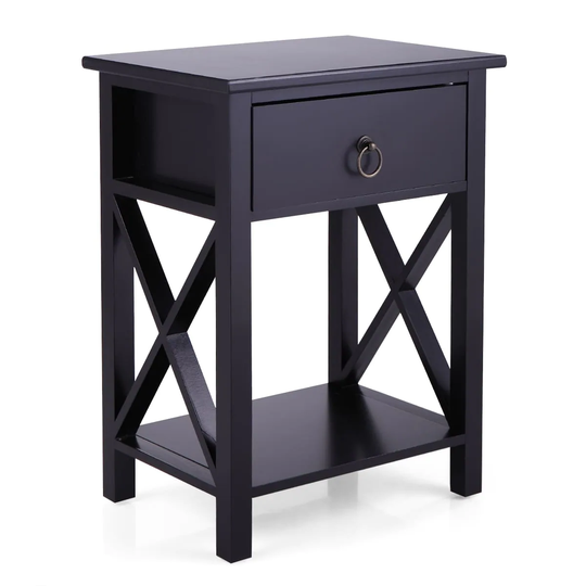 2 Piece Coffee Table with One Drawer Bedside Table X-Shaped Side Table with Storage Shelf End Table for Living Room,Bedroom