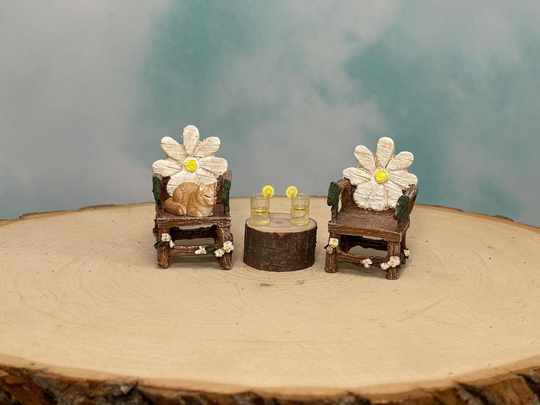 Miniature Chair, Fairy Garden Miniatures, Lemonade, Orange White Cat, Dollhouse, Cake Topper
