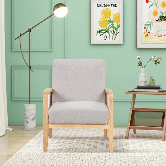 Rattan Mesh Velvet Upholstered Accent Chair