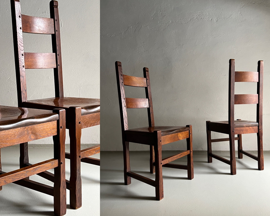 2 Brutalist Oak Dining Chairs/Solid Wood/Vintage