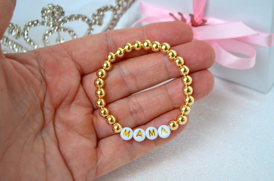 14K Gold Mom Bracelet, Personalized Mother's Day Gift, Mamma Mini Baby Shower Love Girls Gift For