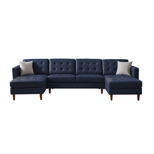 Modern Tech PU Leather U-shape Sofa Sectional, 2 Pillows Included, Solid Wood Frame