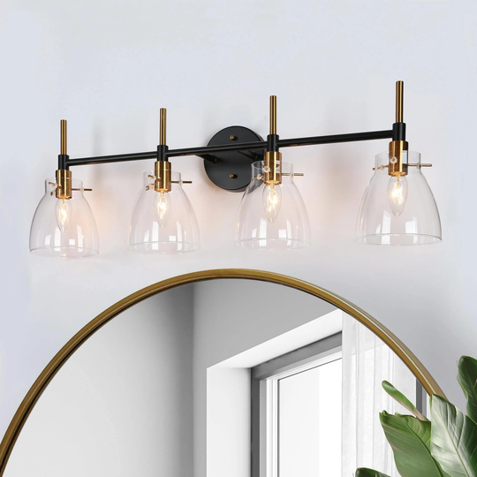 Black Gold 4-Light Modern Vanity Lights Bathroom Light Fixture with Clear Glass