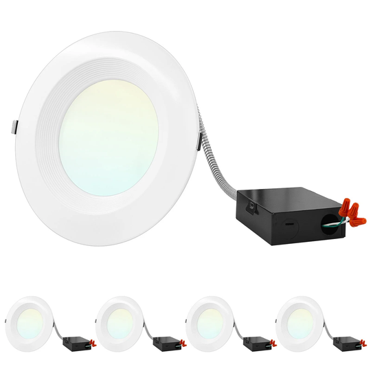 Luxrite 8" Commercial LED Recessed Light, J-Box, 3 Color Selectable, 1600/2100/2700 Lumens, Dimmable, Wet Rated 4 Pack