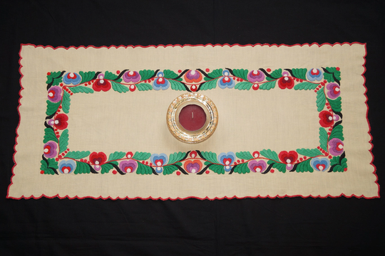 Hungarian Floral Table Runner 79/35 cm, Hand Embroidered Home Decoration, Folk Beige Runner, Colorful Embroidery, Floral Decor