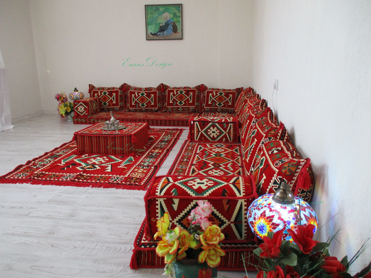 Long Corner Floor Seating, L Shaped Sofa Set, Floor Couch, Oriental Seating Sofa, Ethnic Bohemian Furniture